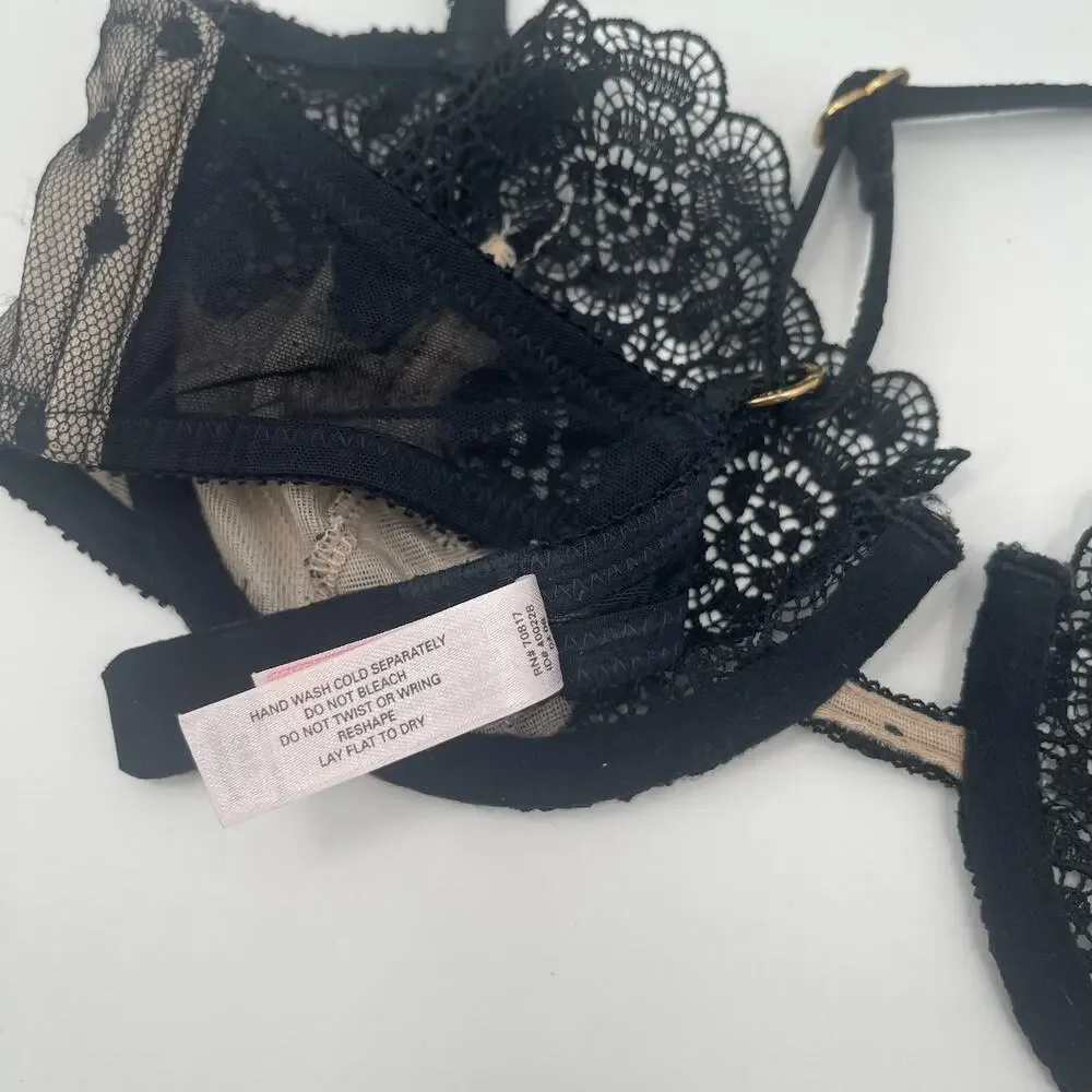 VICTORIA'S SECRET Bra Size 34B Very Sexy Y2K 2000s Balconet Lace Mesh Lingerie